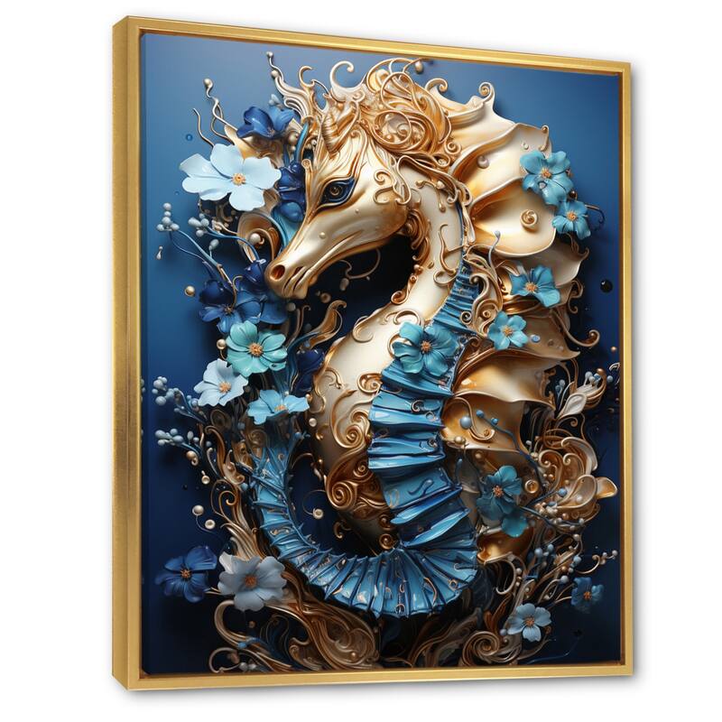 Designart "Sapphire Seahorse Delicate Drips I" Animals Seahorse Framed
